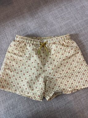 Zara Yellow Gingham Shorts with Cherry Print